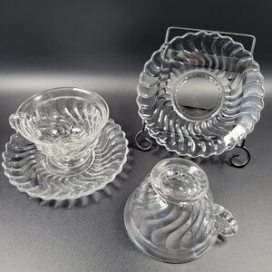 VTG Fostoria Colony‎ 2412 Swirl Glass Footed Tea Cup and Saucer Set Lot Of 2